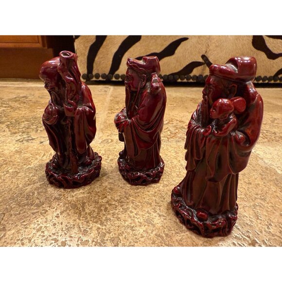 Chinese Fu Lu Shou Trio Figurines Polyresin Home Decor - Picture 7 of 8
